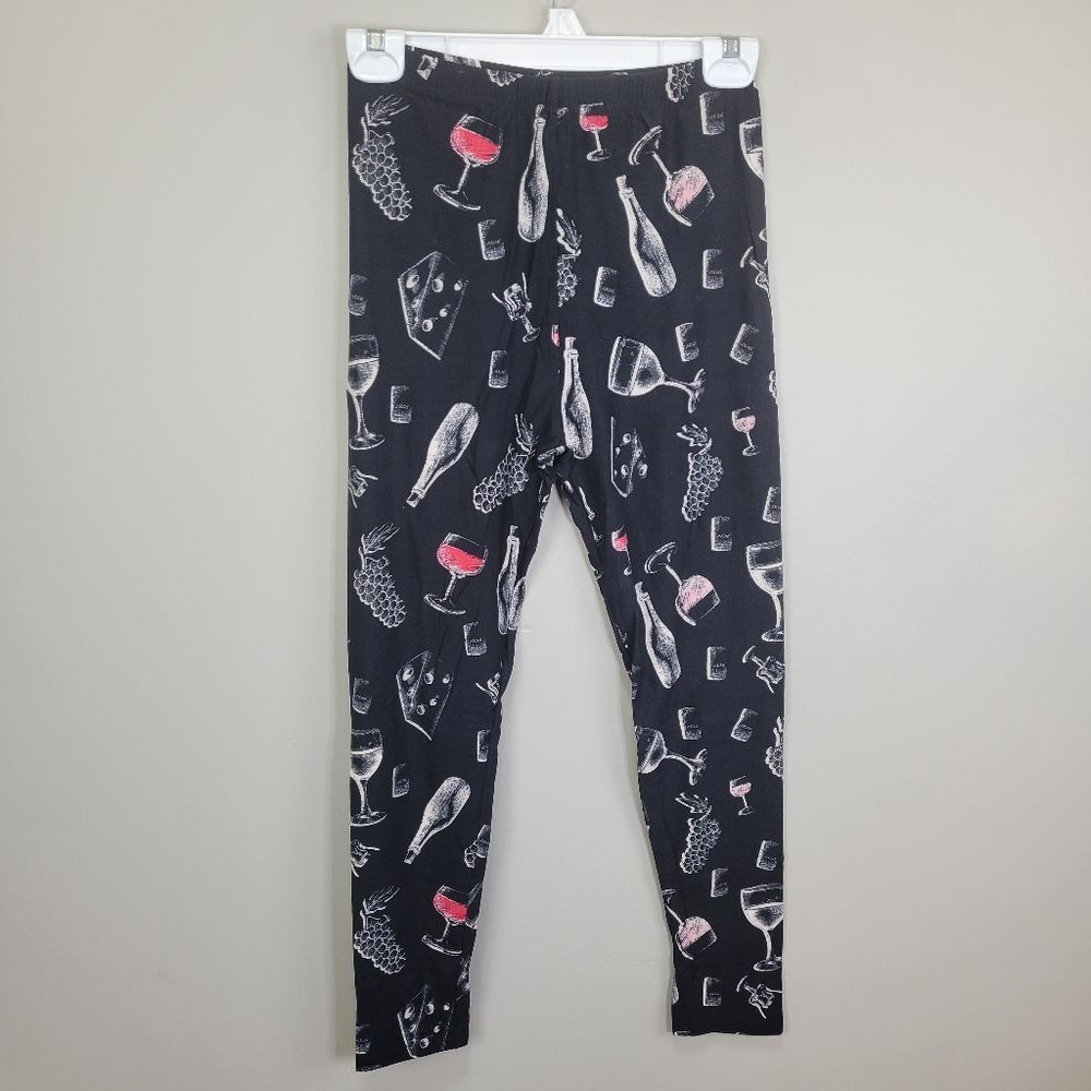 Wine and Cheese Novelty Print Leggings One‎ Size Fits All